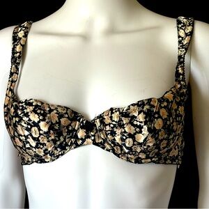Floral Black and Cream Women's Bra. 100% Polyester Made In Hong Kong, Size 36B/L